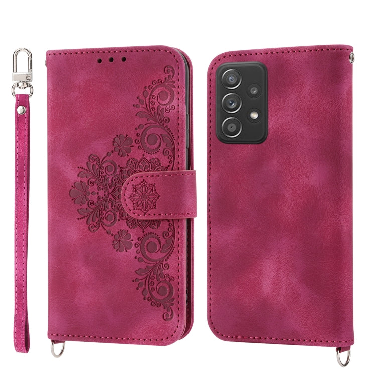 For Samsung Galaxy A53 Skin-feel Flowers Embossed Wallet Leather Phone Case