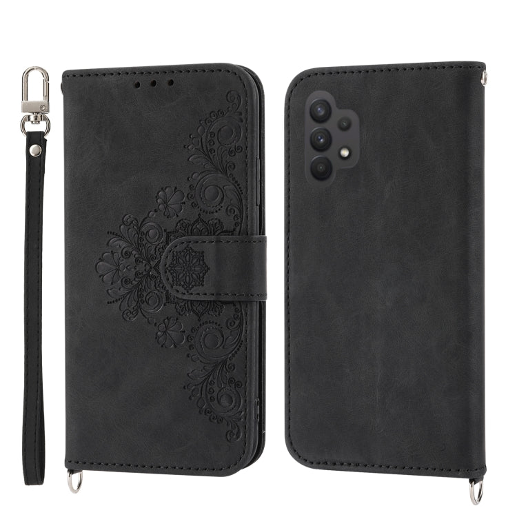For Samsung Galaxy A13 4G / 5G Skin-feel Flowers Embossed Wallet Leather Phone Case