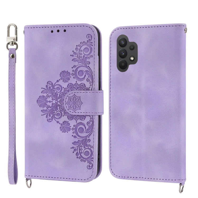 For Samsung Galaxy A13 4G / 5G Skin-feel Flowers Embossed Wallet Leather Phone Case
