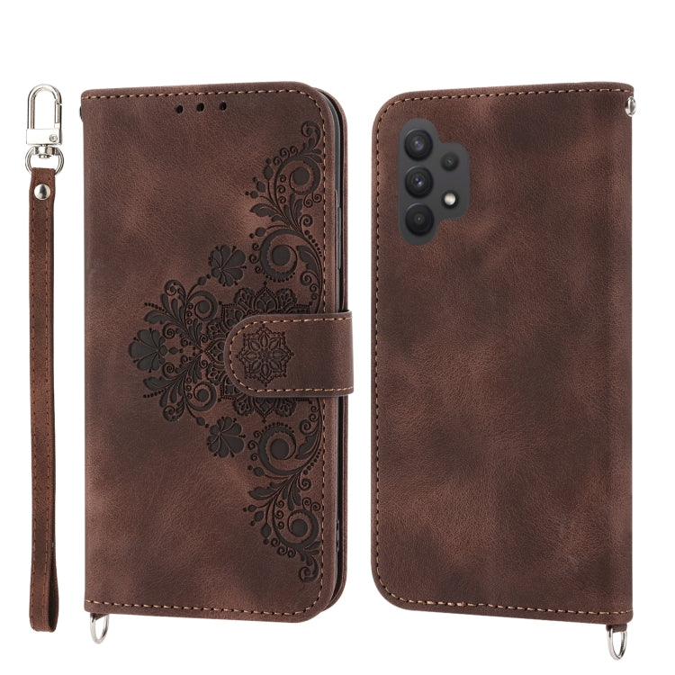 For Samsung Galaxy A13 4G / 5G Skin-feel Flowers Embossed Wallet Leather Phone Case