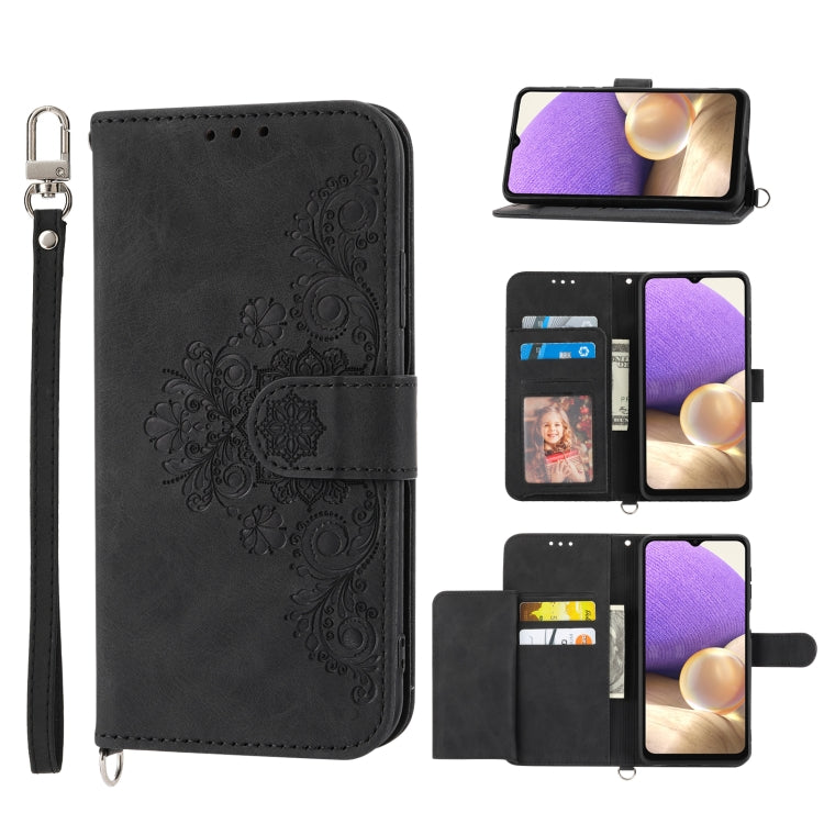 For Samsung Galaxy A32 4G Skin-feel Flowers Embossed Wallet Leather Phone Case