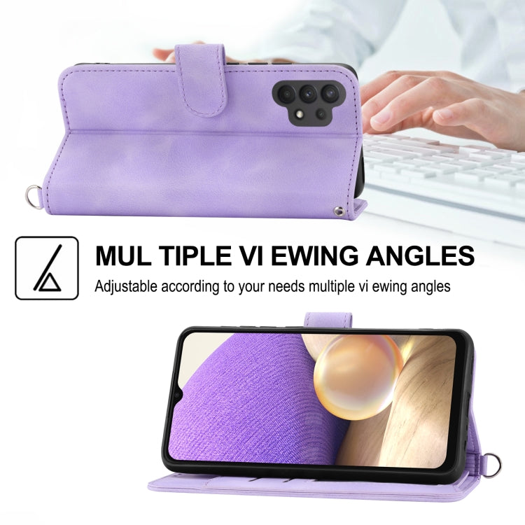 For Samsung Galaxy A32 4G Skin-feel Flowers Embossed Wallet Leather Phone Case