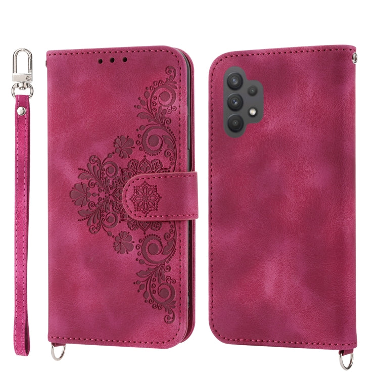 For Samsung Galaxy A32 4G Skin-feel Flowers Embossed Wallet Leather Phone Case