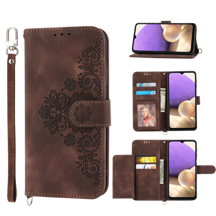 For Samsung Galaxy A32 4G Skin-feel Flowers Embossed Wallet Leather Phone Case