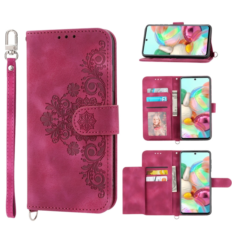 For Samsung Galaxy A03s 164 Skin-feel Flowers Embossed Wallet Leather Phone Case