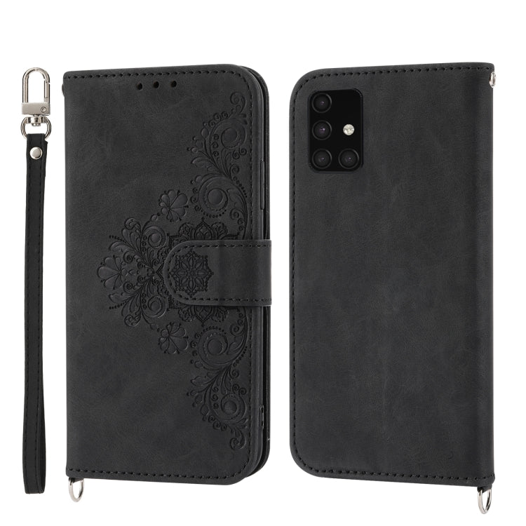 For Samsung Galaxy A71 4G Skin-feel Flowers Embossed Wallet Leather Phone Case