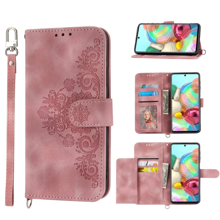 For Samsung Galaxy A71 4G Skin-feel Flowers Embossed Wallet Leather Phone Case