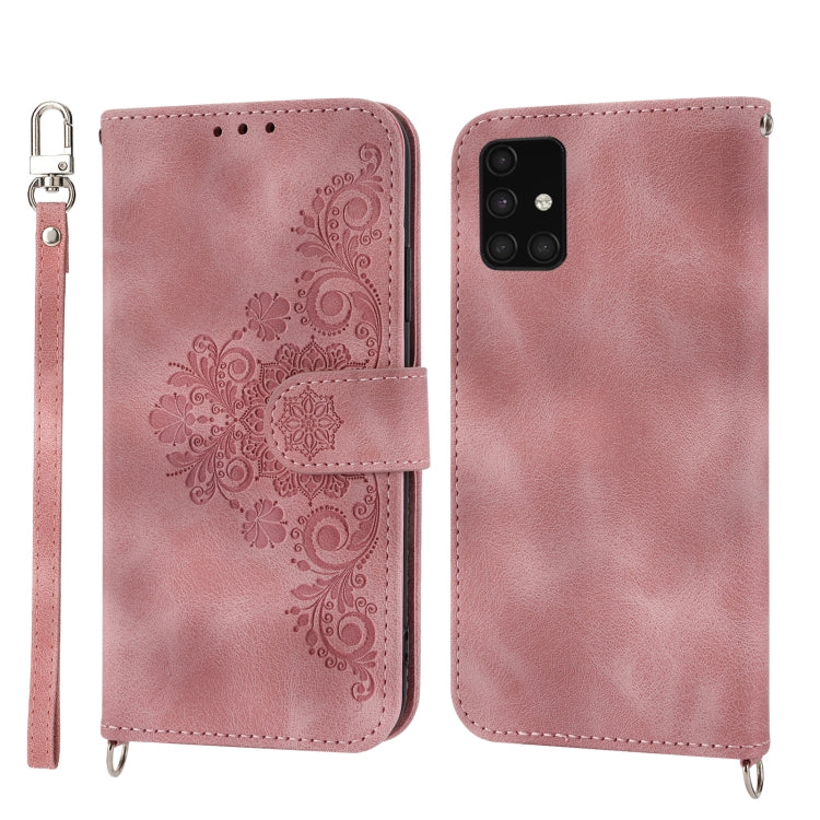 For Samsung Galaxy A71 4G Skin-feel Flowers Embossed Wallet Leather Phone Case