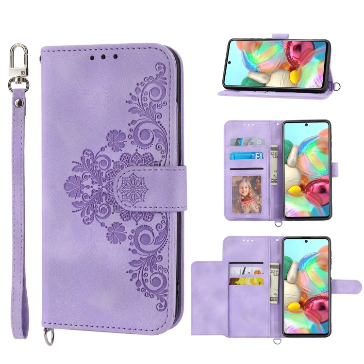 For Samsung Galaxy A71 4G Skin-feel Flowers Embossed Wallet Leather Phone Case