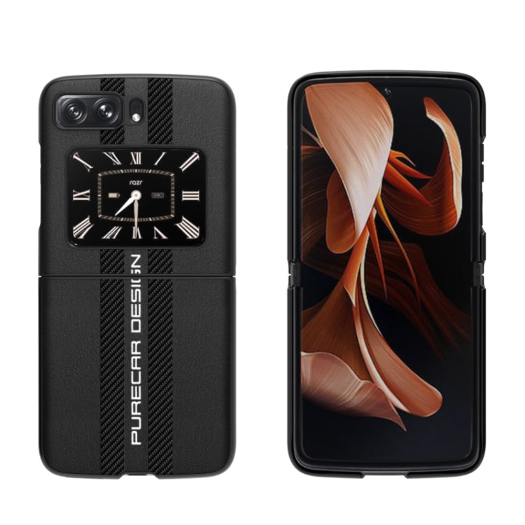 For Motorola Moto Razr 2022 Carbon Fiber Texture Plain Leather Phone Case