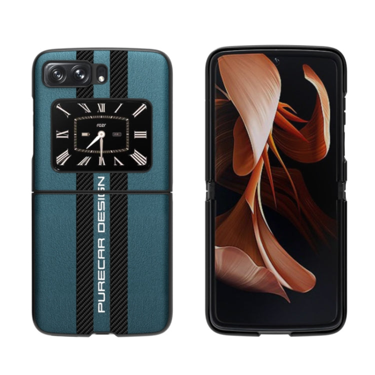 For Motorola Moto Razr 2022 Carbon Fiber Texture Plain Leather Phone Case