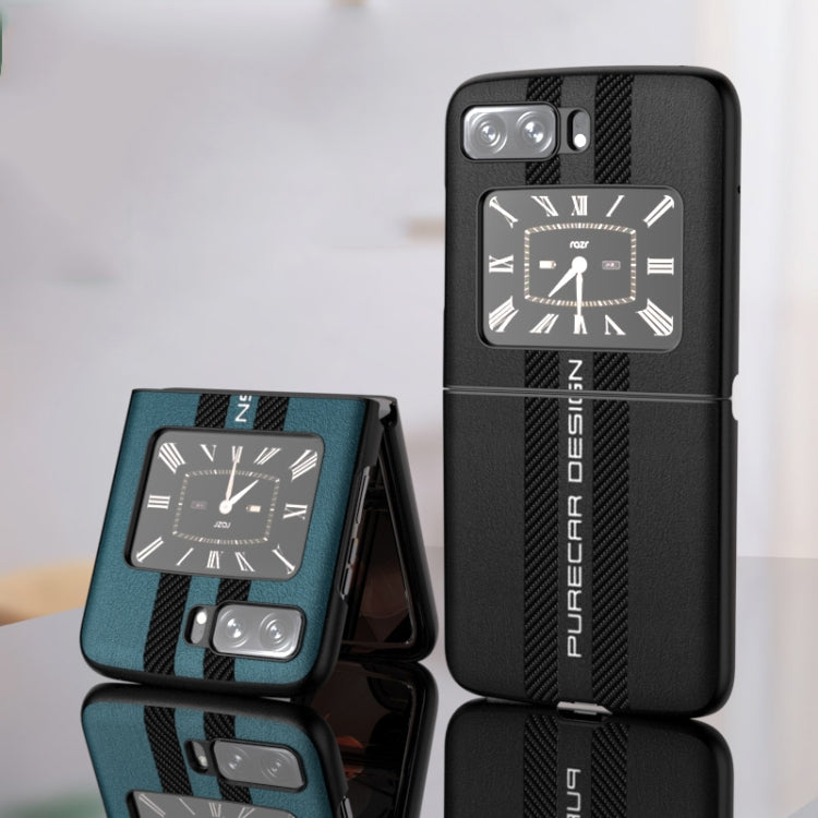 For Motorola Moto Razr 2022 Carbon Fiber Texture Plain Leather Phone Case