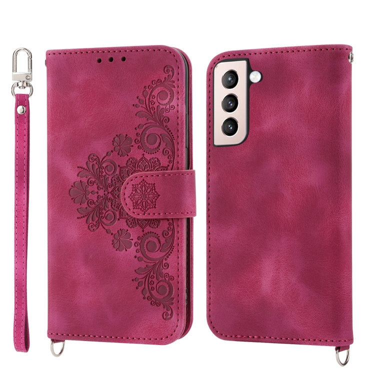 For Samsung Galaxy S21 FE 5G Skin-feel Flowers Embossed Wallet Leather Phone Case