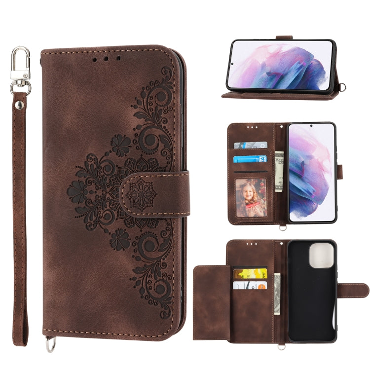 For Samsung Galaxy S21 FE 5G Skin-feel Flowers Embossed Wallet Leather Phone Case