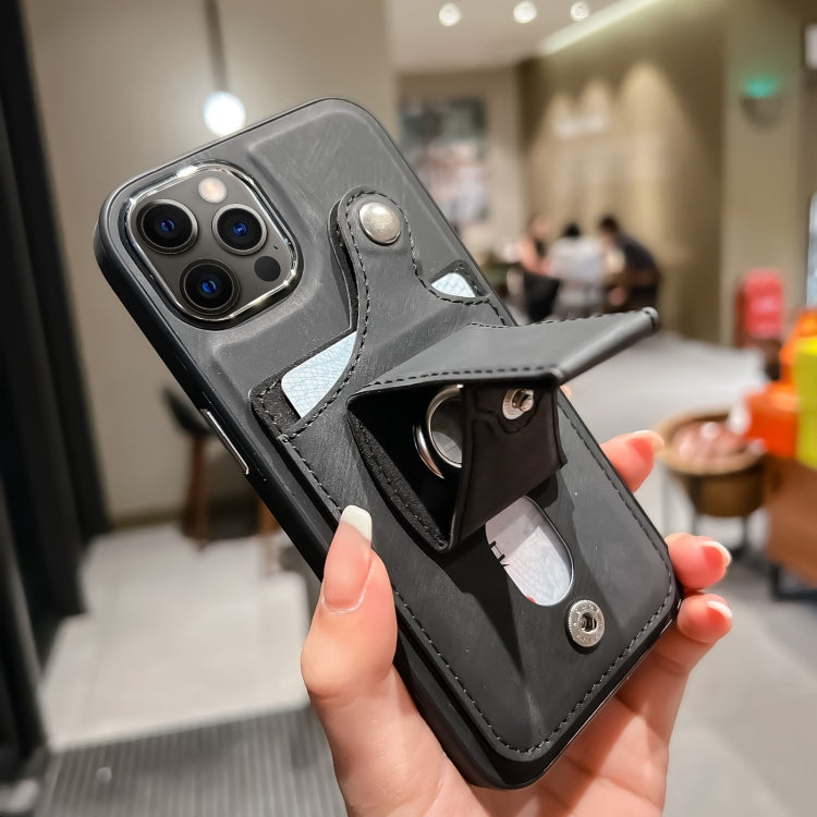 For iPhone 12 Pro Side Leather Rotation Card Holder Phone Case