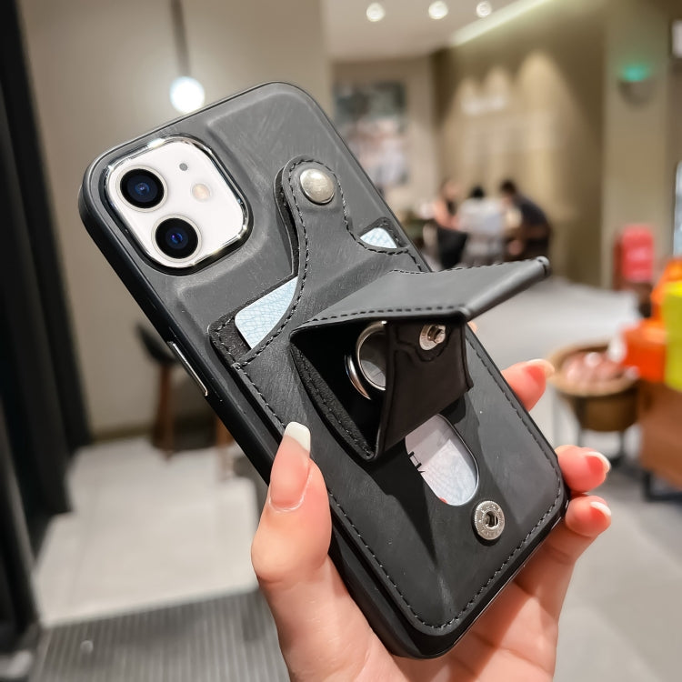 For iPhone 12 Side Leather Rotation Card Holder Phone Case