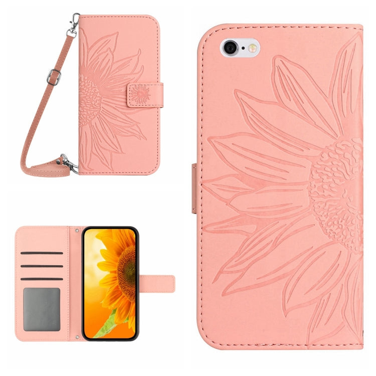 For iPhone 6 Skin Feel Sun Flower Pattern Flip Leather Phone Case with Lanyard