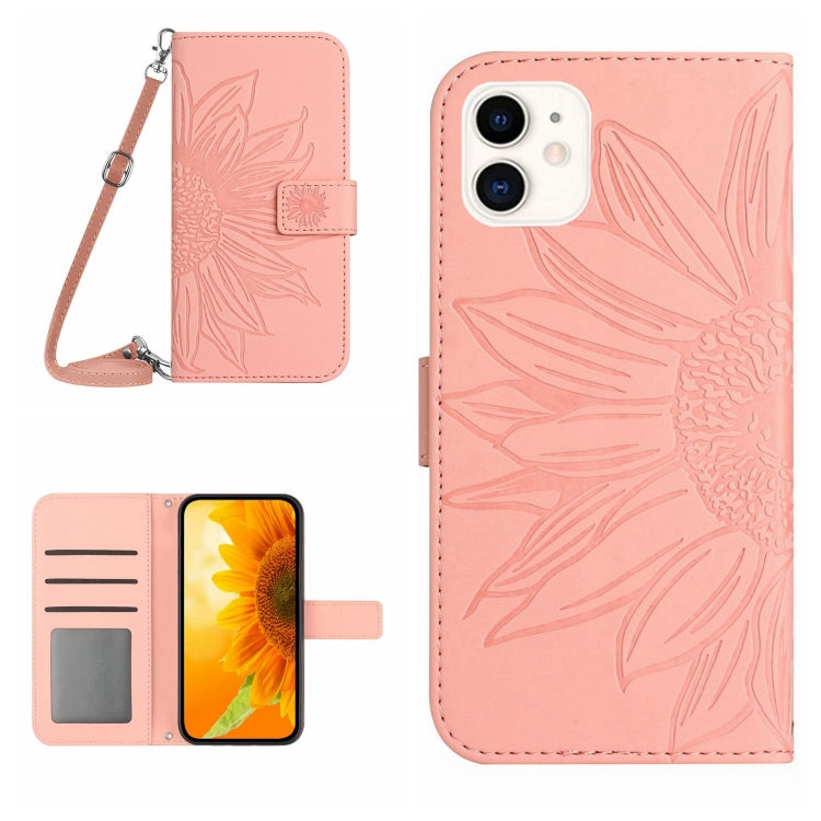 For iPhone 11 Skin Feel Sun Flower Pattern Flip Leather Phone Case with Lanyard