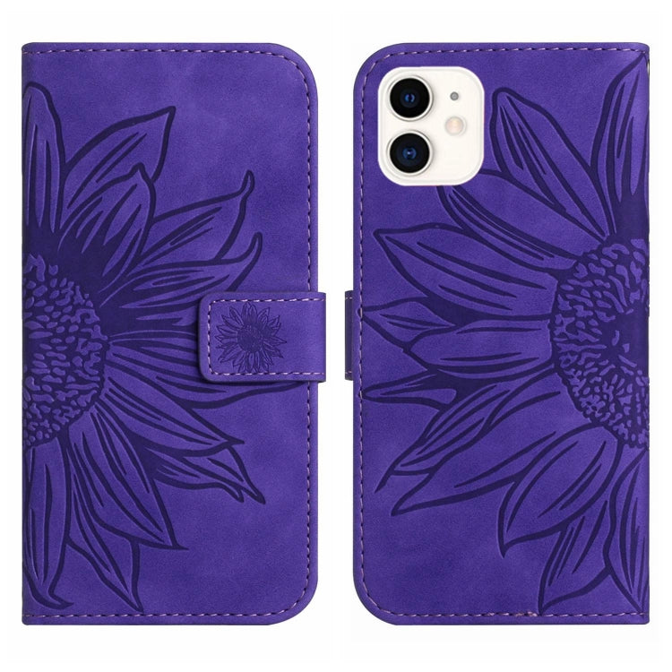 For iPhone 11 Skin Feel Sun Flower Pattern Flip Leather Phone Case with Lanyard