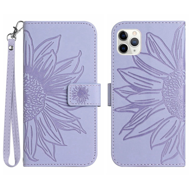 For iPhone 11 Pro Skin Feel Sun Flower Pattern Flip Leather Phone Case with Lanyard
