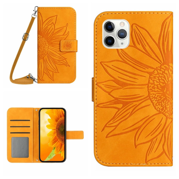 For iPhone 11 Pro Skin Feel Sun Flower Pattern Flip Leather Phone Case with Lanyard