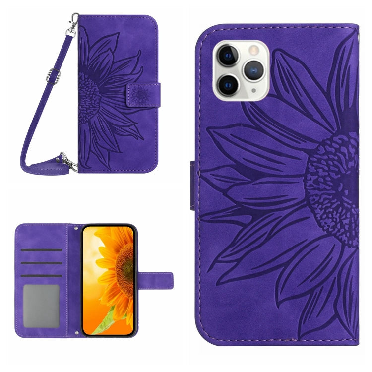 For iPhone 11 Pro Skin Feel Sun Flower Pattern Flip Leather Phone Case with Lanyard