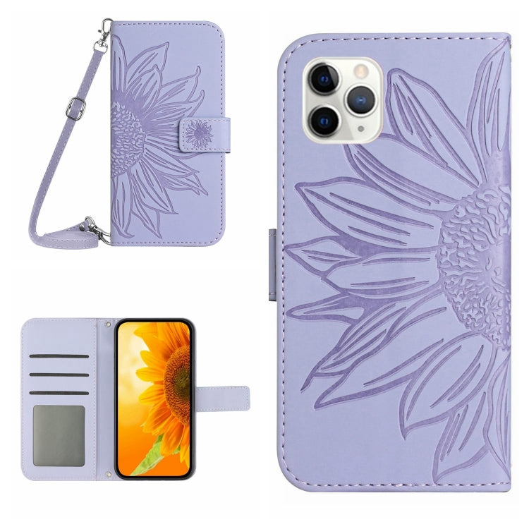 For iPhone 11 Pro Max Skin Feel Sun Flower Pattern Flip Leather Phone Case with Lanyard