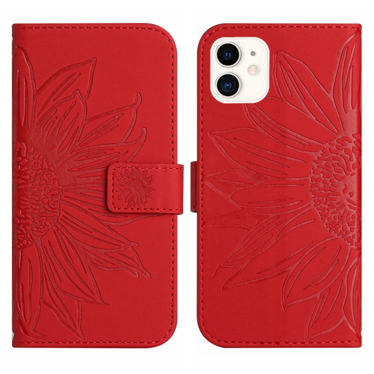 For iPhone 12 mini Skin Feel Sun Flower Pattern Flip Leather Phone Case with Lanyard
