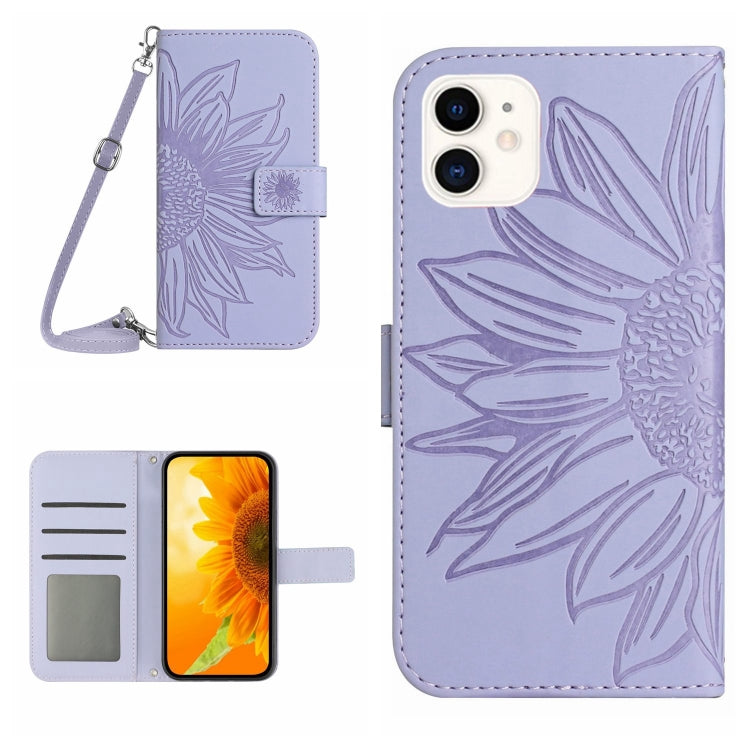 For iPhone 12 mini Skin Feel Sun Flower Pattern Flip Leather Phone Case with Lanyard