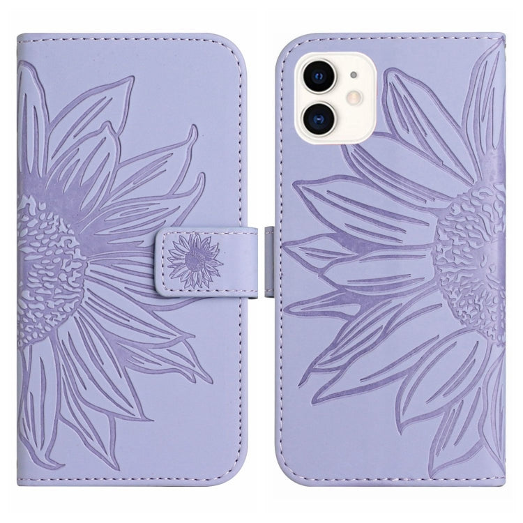 For iPhone 12 mini Skin Feel Sun Flower Pattern Flip Leather Phone Case with Lanyard