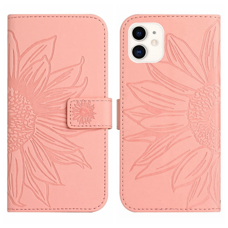 For iPhone 12 mini Skin Feel Sun Flower Pattern Flip Leather Phone Case with Lanyard