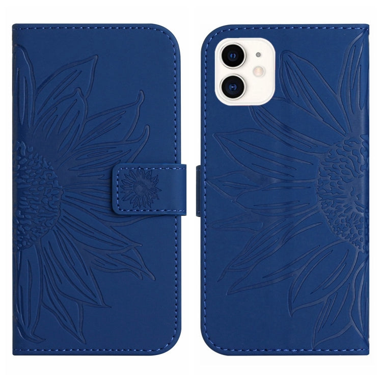For iPhone 12 mini Skin Feel Sun Flower Pattern Flip Leather Phone Case with Lanyard