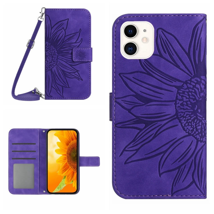 For iPhone 12 mini Skin Feel Sun Flower Pattern Flip Leather Phone Case with Lanyard