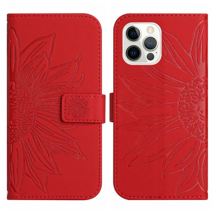 For iPhone 12 Pro Skin Feel Sun Flower Pattern Flip Leather Phone Case with Lanyard