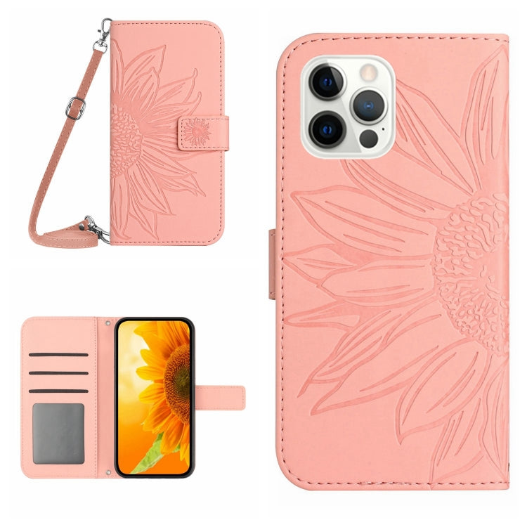 For iPhone 12 Pro Skin Feel Sun Flower Pattern Flip Leather Phone Case with Lanyard