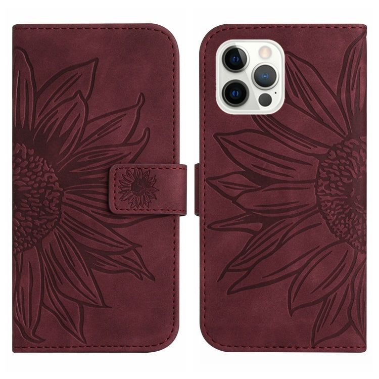 For iPhone 12 Pro Skin Feel Sun Flower Pattern Flip Leather Phone Case with Lanyard