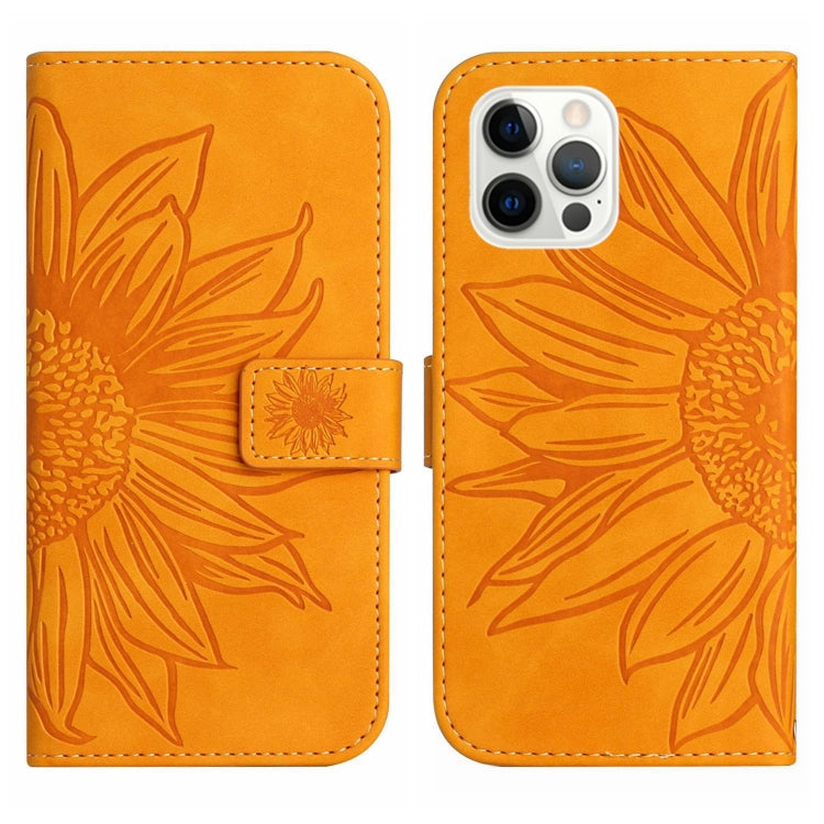 For iPhone 12 Pro Skin Feel Sun Flower Pattern Flip Leather Phone Case with Lanyard