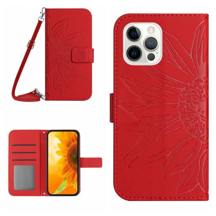 For iPhone 12 Pro Max Skin Feel Sun Flower Pattern Flip Leather Phone Case with Lanyard