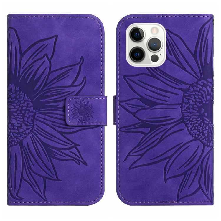 For iPhone 12 Pro Max Skin Feel Sun Flower Pattern Flip Leather Phone Case with Lanyard