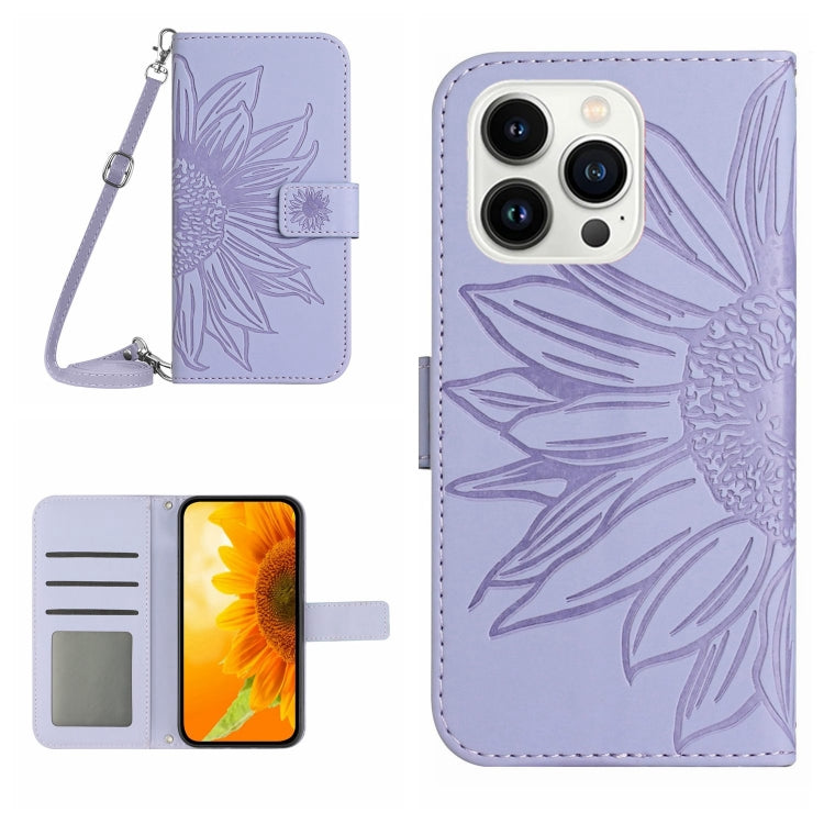 For iPhone 13 Pro Skin Feel Sun Flower Pattern Flip Leather Phone Case with Lanyard