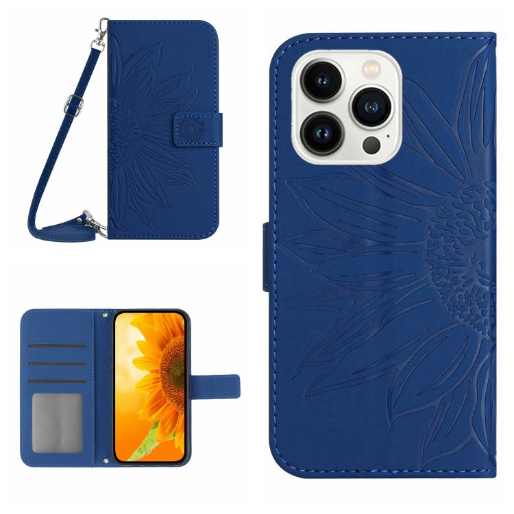 For iPhone 13 Pro Skin Feel Sun Flower Pattern Flip Leather Phone Case with Lanyard