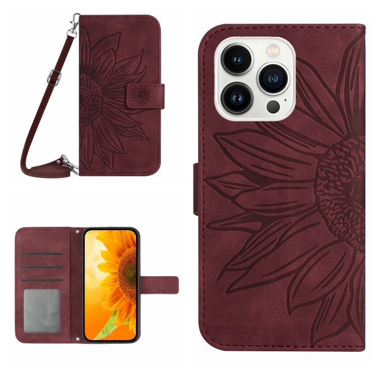 For iPhone 13 Pro Skin Feel Sun Flower Pattern Flip Leather Phone Case with Lanyard