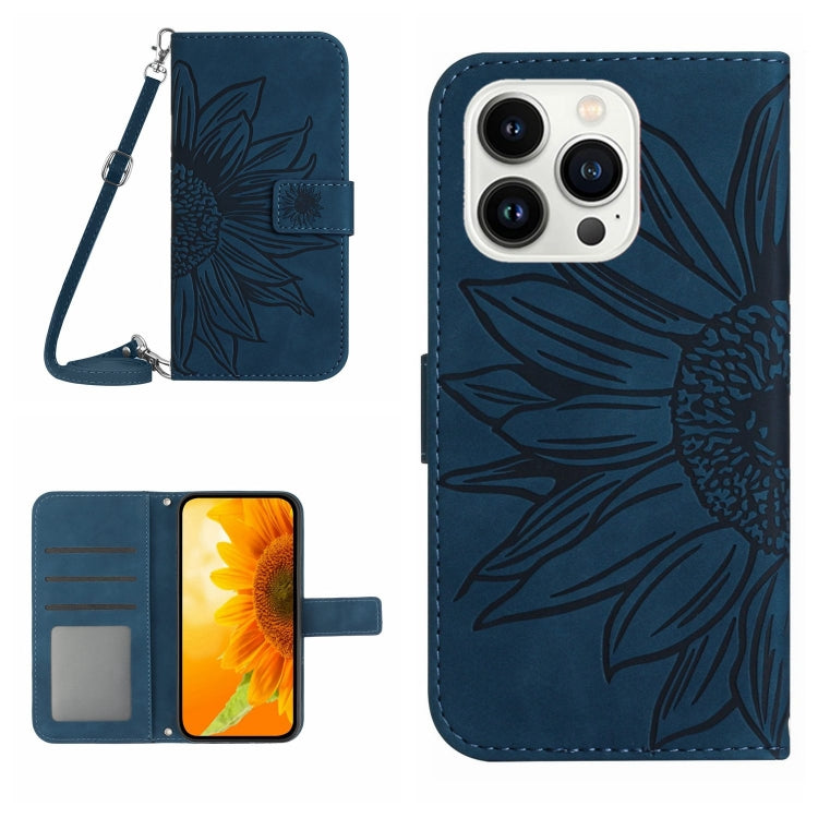 For iPhone 13 Pro Skin Feel Sun Flower Pattern Flip Leather Phone Case with Lanyard