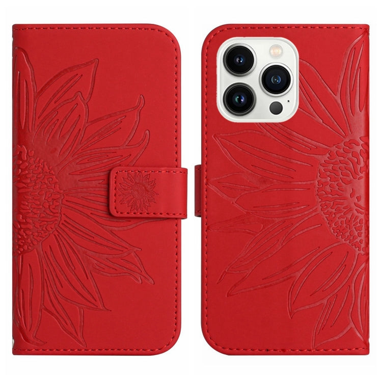 For iPhone 13 Pro Max Skin Feel Sun Flower Pattern Flip Leather Phone Case with Lanyard