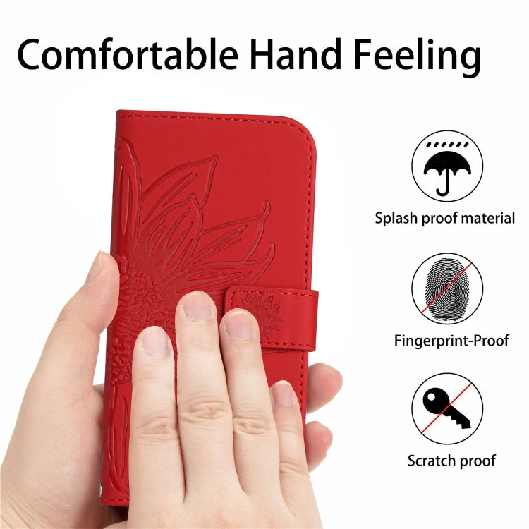 For iPhone 13 Pro Max Skin Feel Sun Flower Pattern Flip Leather Phone Case with Lanyard