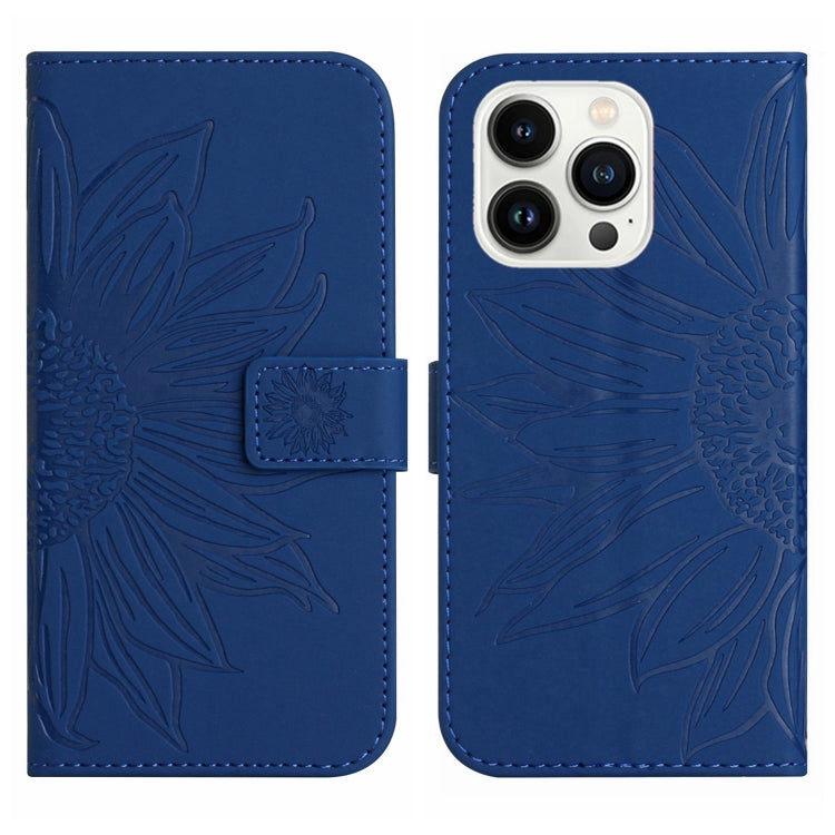 For iPhone 13 Pro Max Skin Feel Sun Flower Pattern Flip Leather Phone Case with Lanyard