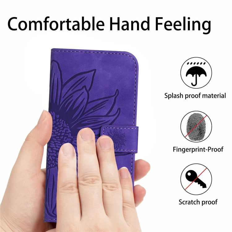 For iPhone 13 Pro Max Skin Feel Sun Flower Pattern Flip Leather Phone Case with Lanyard