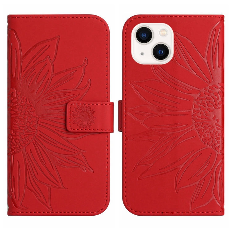 For iPhone 14 Skin Feel Sun Flower Pattern Flip Leather Phone Case with Lanyard