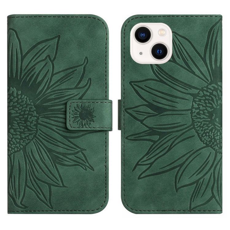 For iPhone 14 Skin Feel Sun Flower Pattern Flip Leather Phone Case with Lanyard