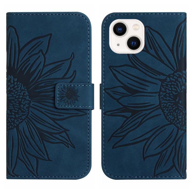 For iPhone 14 Skin Feel Sun Flower Pattern Flip Leather Phone Case with Lanyard